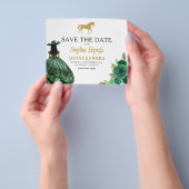 Budget Green Gold Quinceanera Save the Date Flyer (Hand)