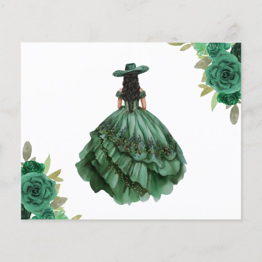 Budget Green Gold Quinceanera Save the Date Flyer (Achterkant)