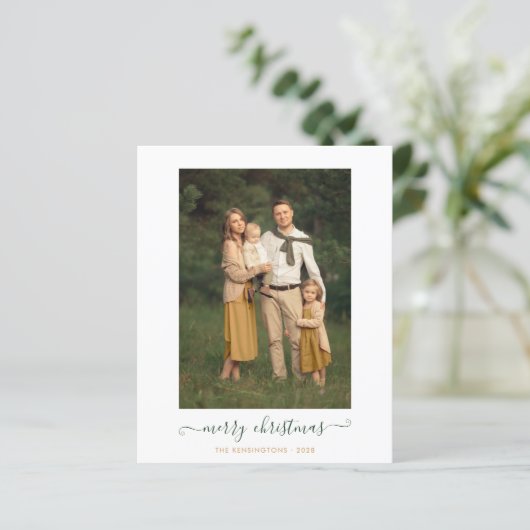 BUDGET Green Gold Simple Merry-kerstfoto (Staand voorkant)