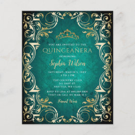 Budget Green Gold Tiara Quinceañera Uitnodiging