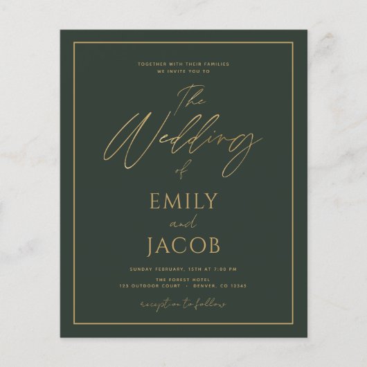 Budget Green Gold Wedding Script Flyer (Voorkant)