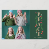 Budget Green Holly Berry Peace Photo Holiday Card (Voorkant)