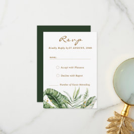 Budget Green Leaf Boho Greenery Wedding RSVP Kaart