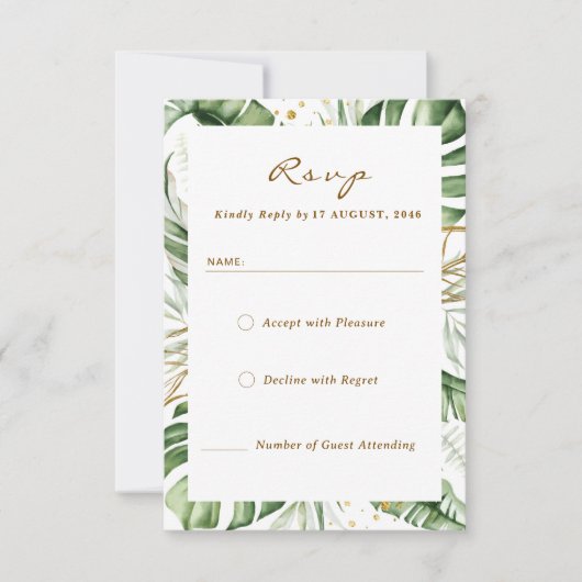 Budget Green Leaf Boho Greenery Wedding RSVP Kaart (Voorkant)