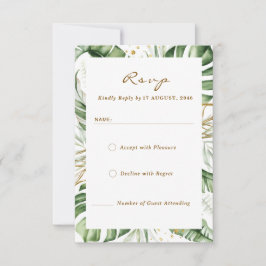 Budget Green Leaf Boho Greenery Wedding RSVP Kaart