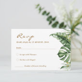 Budget Green Leaf Boho Greenery Wedding RSVP Kaart (Staand voorkant)