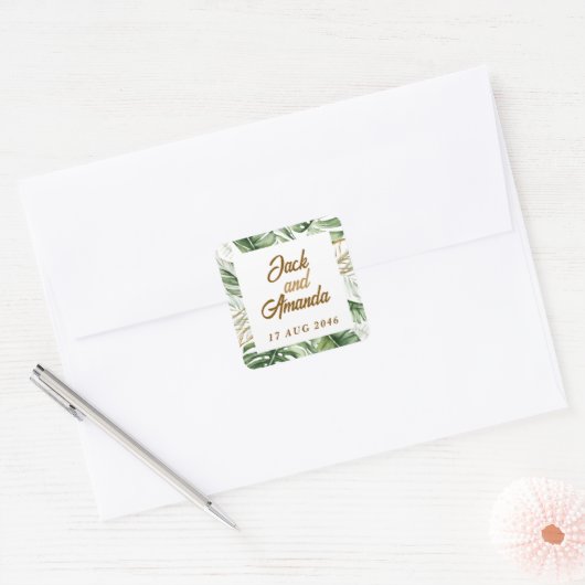 Budget Green Leaf Boho Trouwstickers en etiketten (Envelop)