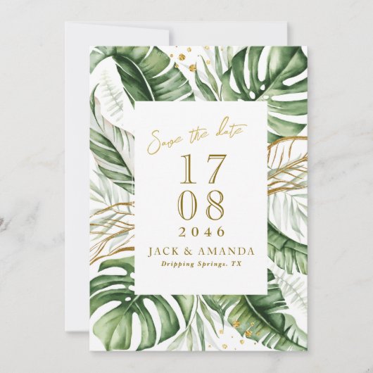 Budget Green Leaf Boho Wedding Sla de datum op Kaart (Voorkant)