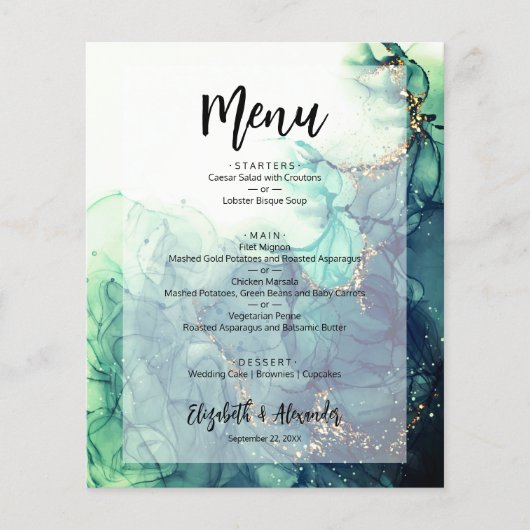 Budget Green Marble Wedding Menu Flyer (Voorkant)
