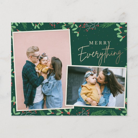 Budget Green Merry Alles Photo Holiday Card (Voorkant)