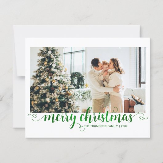 BUDGET Green Merry Christmas Heart Script Photo (Voorkant)