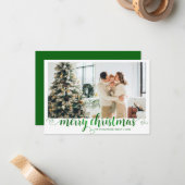 BUDGET Green Merry Christmas Heart Script Photo Notitiekaartje (Voorkant / Achterkant in situ)
