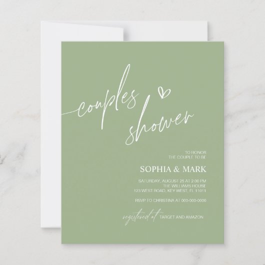 Budget Green Minimalist Couples Shower Invitation (Voorkant)