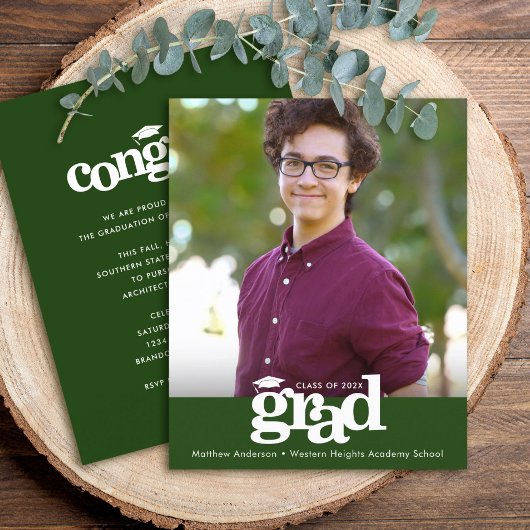 Budget Green Photo Afstuderen Bold Pet Uitnodiging