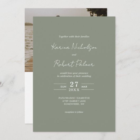 Budget Green Photo QR Code RSVP Weddenschap Kaart (Voorkant / Achterkant)