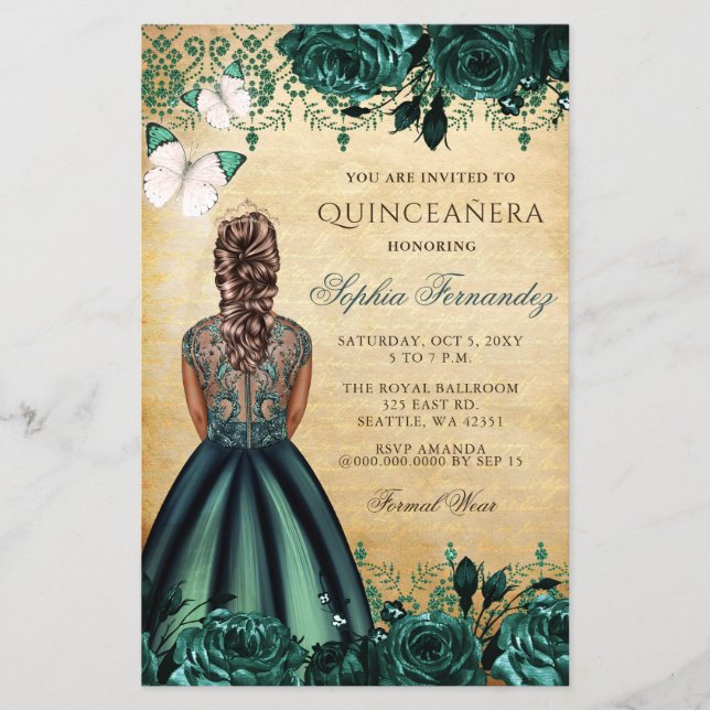 Budget Green Princess Quinceañera Uitnodiging (Voorkant)