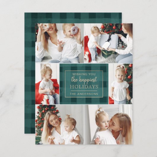 Budget Green Pset Six PhotoCollage Holiday Card (Voorkant / Achterkant)