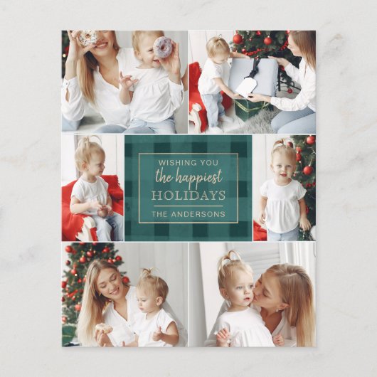 Budget Green Pset Six PhotoCollage Holiday Card (Voorkant)