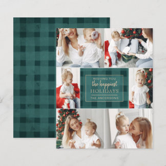 Budget Green Pset Six PhotoCollage Holiday Card