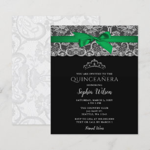 Budget Green Ribbon Lace Quinceañera Uitnodiging