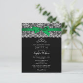 Budget Green Ribbon Lace Sweet 16 Uitnodiging (Staand voorkant)
