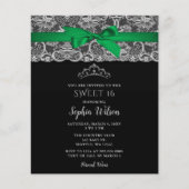 Budget Green Ribbon Lace Sweet 16 Uitnodiging (Voorkant)