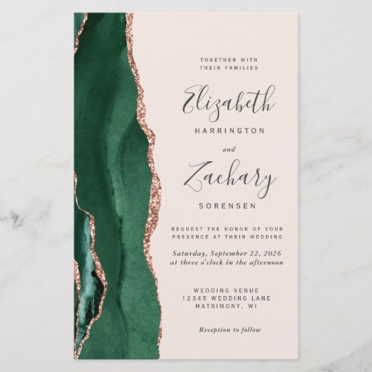 Budget Green Rose Gold Agate Blush QR Code Wedding (Voorkant)