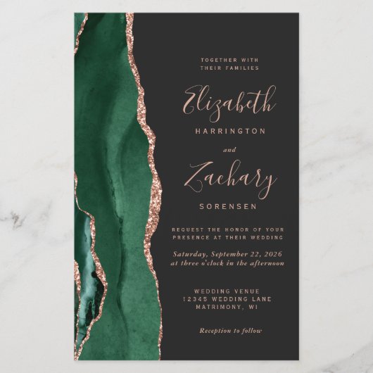 Budget Green Rose Gold Agate Dark QR Code Wedding (Voorkant)