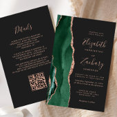 Budget Green Rose Gold Agate Dark QR Code Wedding