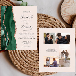 Budget Green Rose Gold Blush Photo Wedding Invite