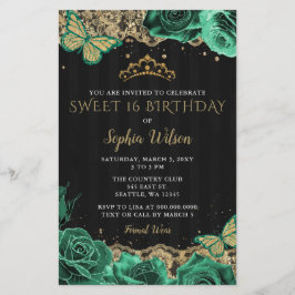 Budget Green Rozen Black Gold Sweet 16 Uitnodiging