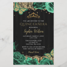 Budget Green Rozen Gold Quinceañera Uitnodiging