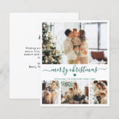 Budget Green Script 4 Photo Collage Christmas Kaar (Voorkant / Achterkant)