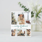 Budget Green Script 4 Photo Collage Christmas Kaar (Staand voorkant)