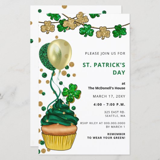 Budget Green Shamrock St Patricks Day Invitation (Voorkant / Achterkant)