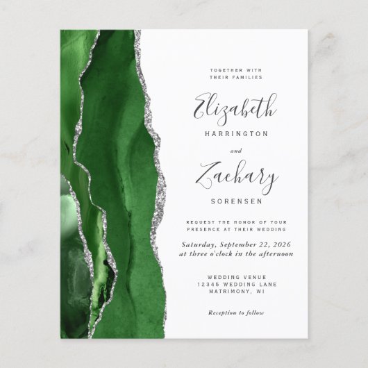 Budget Green Silver 4-Photo Wedding Invite (Voorkant)
