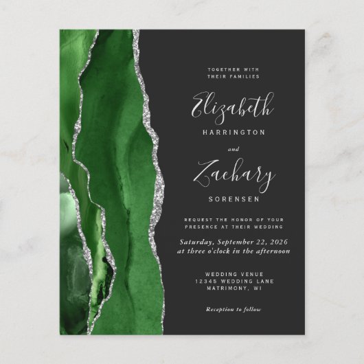 Budget Green Silver Dark 4-Photo Wedding Invite (Voorkant)