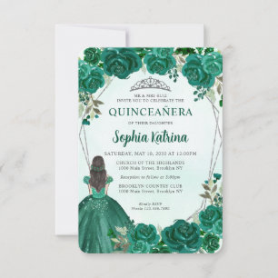 Budget Green Silver Floral Princess Quinceañera Notitiekaartje