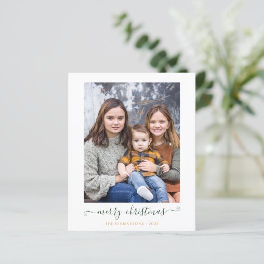 BUDGET Green Simple Script Merry Kerstfeestdag (Staand voorkant)