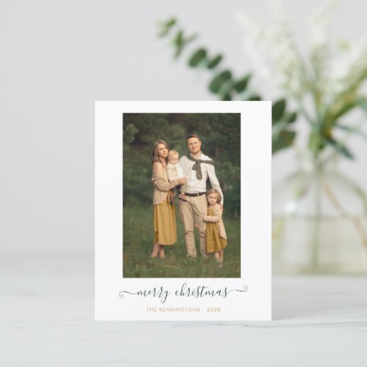 BUDGET Green Simple Script Merry-kerstfoto (Staand voorkant)