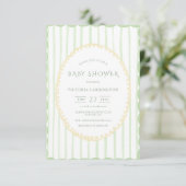 Budget Green Stripe  Baby shower Kaart (Staand voorkant)