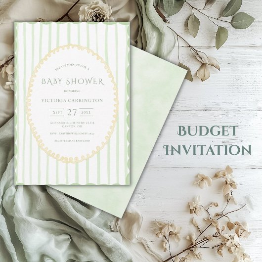 Budget Green Stripe  Baby shower Kaart