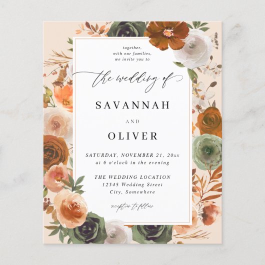 Budget Green & Terra Cotta Floral Wedding S2 - BGE Flyer (Voorkant)