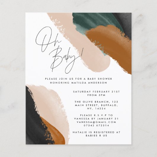 Budget Green terracotta waterverf baby shower Flyer (Voorkant)