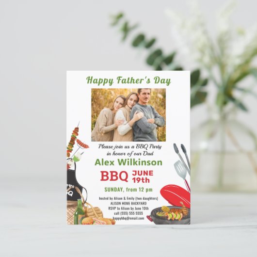 BUDGET Green Vaderdag Foto BBQ Uitnodiging (Staand voorkant)