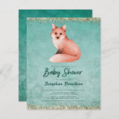 Budget Green Waterverf Woodland Fox Baby shower (Voorkant / Achterkant)