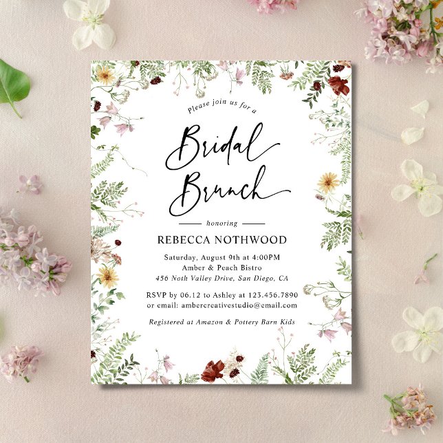 Budget Green Wildbloemen Bridal Brunch Uitnodiging (Creator heeft geüpload)