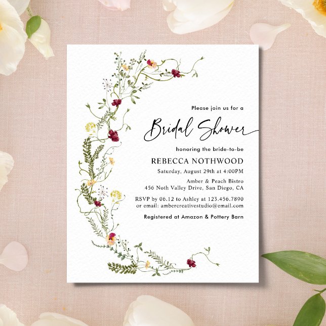 Budget Green Wildflower Bridal Shower Invitation (Creator heeft geüpload)