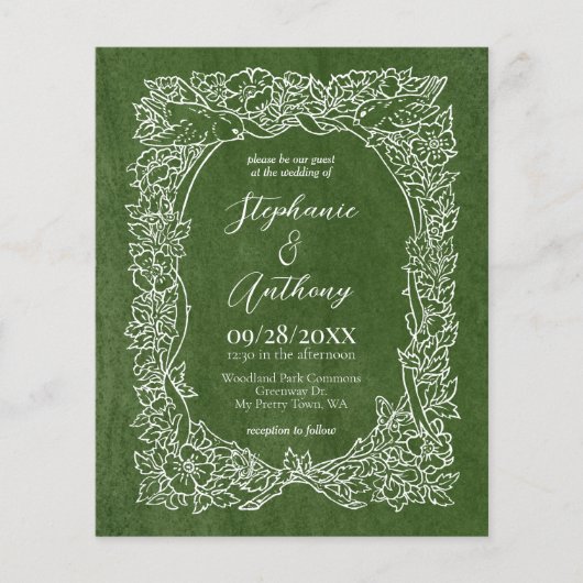 Budget Green Wildflower bruiloft uitnodiging (Voorkant)