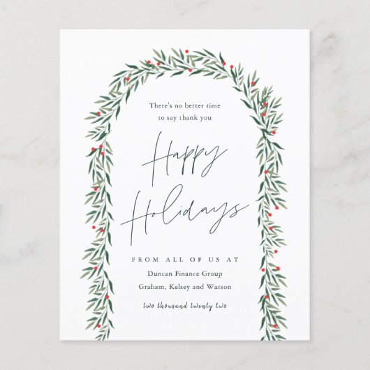 Budget Greenery Arch Script Business Holiday Kaart (Voorkant)